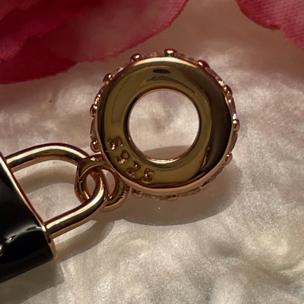 Bracelet Charm Rose Gold Love Lock with Rhinestones